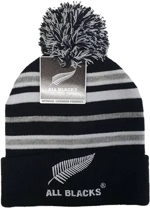 All Blacks Striped Beaniewith Pom Pom