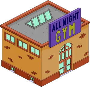 All Night Gym Cartoon Building