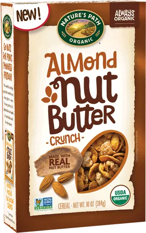 Almond Nut Butter Crunch Cereal Box PNG image