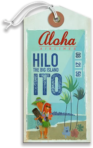 Aloha Airlines Hilo Big Island Luggage Tag PNG