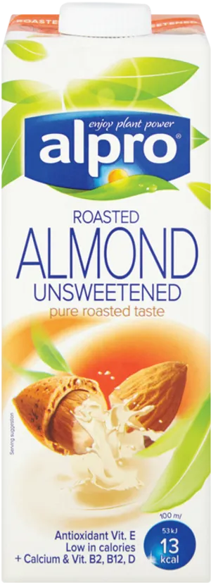 Alpro Unsweetened Roasted Almond Milk Packaging