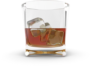 Amber Liquor Glass With Ice Cubes PNG image