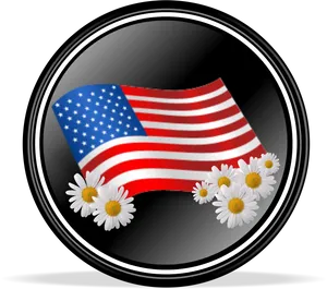 American Flag Daisies Button Design PNG