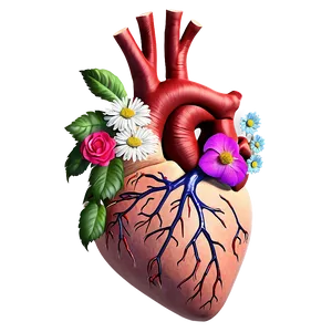 Anatomical Heart With Flowers And Vines PNG Jmm PNG