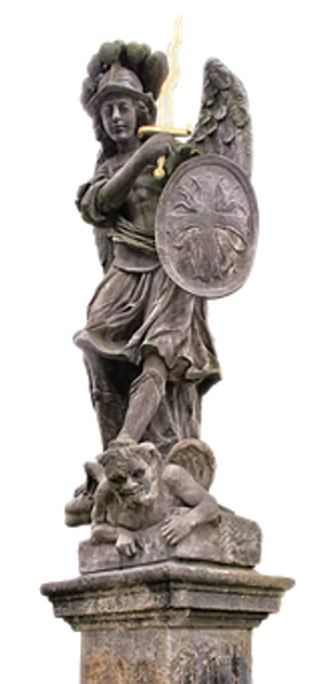 Ancient Warrior Statuewith Shieldand Flame