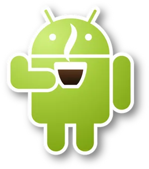 Android Mascot Drinking Coffee PNG image