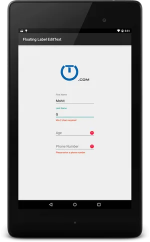 Android Tablet Form Validation Screen