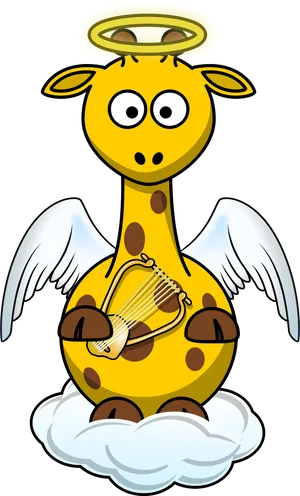 Angel Giraffe Playing Harp PNG image