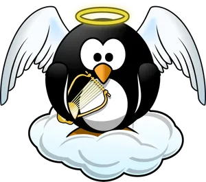 Angel Penguin Harp Cloud Illustration PNG image