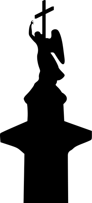 Angel Statue Silhouette Holding Cross PNG