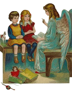 Angel Teaching Children Vintage Illustration