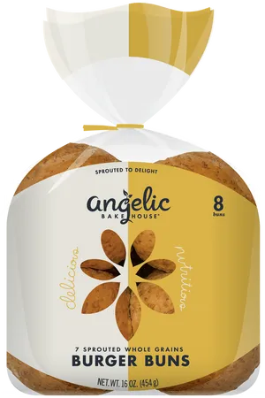 Angelic Bakehouse Sprouted Burger Buns Packaging PNG image