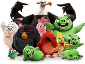 Angry Birdsand Green Pigs Group PNG image