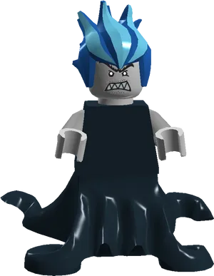 Angry Blue Haired Lego Figure PNG image