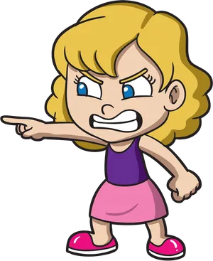 Angry Cartoon Girl Pointing PNG