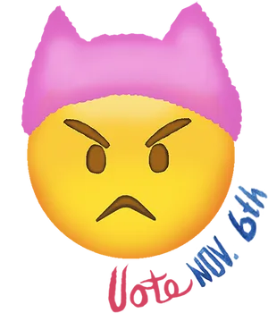 Angry Emoji With Pink Hatand Vote Reminder PNG