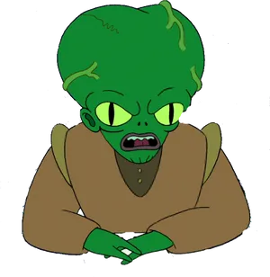 Angry Green Alien Cartoon Character