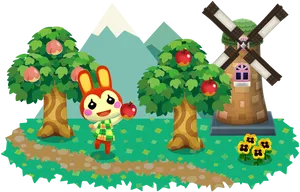 Animal Crossing Happy Villagerand Windmill PNG image