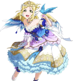Animated Angelic Princesswith Bluebird PNG image
