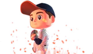 Animated Baseball Player Yankees Hat PNG