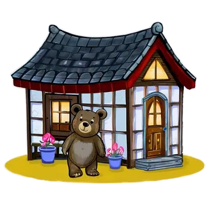 Animated Bear And Child Cottage PNG Unu PNG