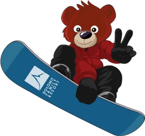 Animated Bear Snowboarding Peace Sign