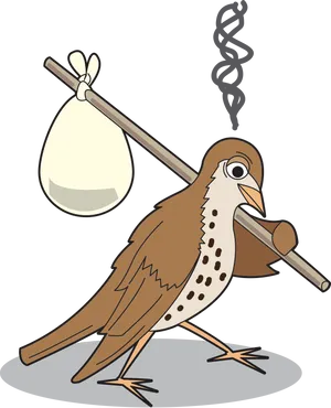 Animated Bird Carrying Egg Sack PNG image