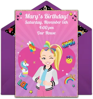 Animated Birthday Invitation Jojo Siwa Theme PNG image