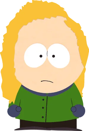 Animated Blonde Character Green Jacket PNG image