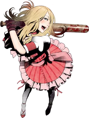 Animated Blonde Girl With Bat PNG image