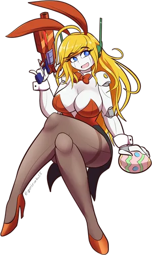Animated Blonde Heroine With Umbrella PNG image
