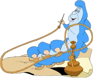 Animated Blue Caterpillar Smoking Hookah PNG image