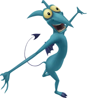 Animated Blue Creature Expressing Panic PNG