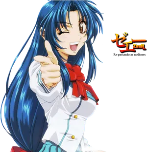 Animated Blue Haired Girl Giving Thumbs Up PNG image