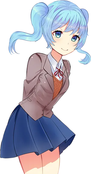 Animated Blue Haired Girl School Uniform PNG image