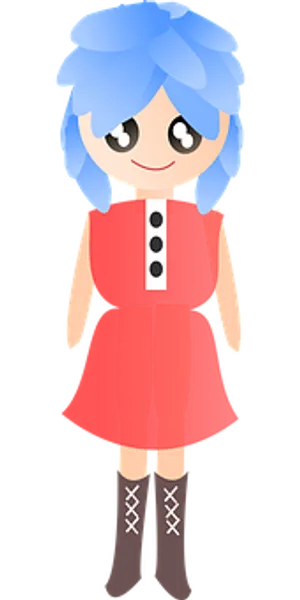 Animated Blue Haired Girlin Red Dress