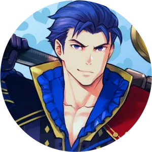 Animated Blue Haired Swordsman PNG image