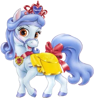 Animated Blue Ponywith Crownand Yellow Skirt PNG image