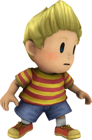 Animated Boy Red Yellow Striped Shirt PNG