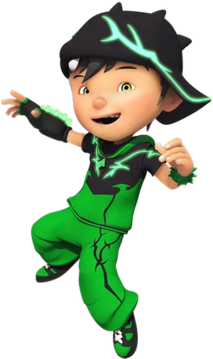 Animated Boyin Green Outfit Pointing PNG image