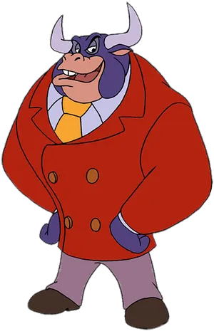 Animated Bull Character Red Coat PNG image