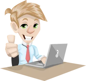 Animated Businessman Thumbs Up Laptop PNG image