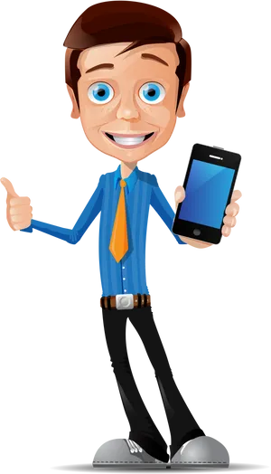 Animated Businessmanwith Smartphone PNG image