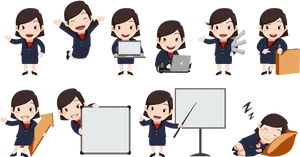 Animated Businesswoman Expressionsand Activities PNG image