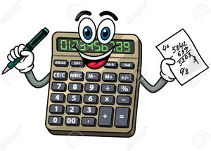 Animated Calculator Character Holding Penand Note PNG image