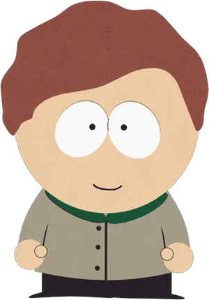 Animated Character Brown Hair Green Collar PNG image