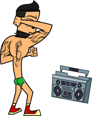 Animated Character Dabbing Near Boombox PNG image