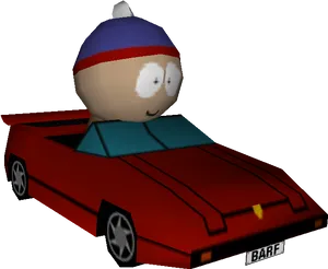 Animated Character Driving Red Sports Car PNG image