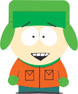 Animated Character Green Cap Orange Jacket PNG image