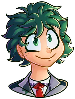 Animated Character Green Hair Red Tie PNG